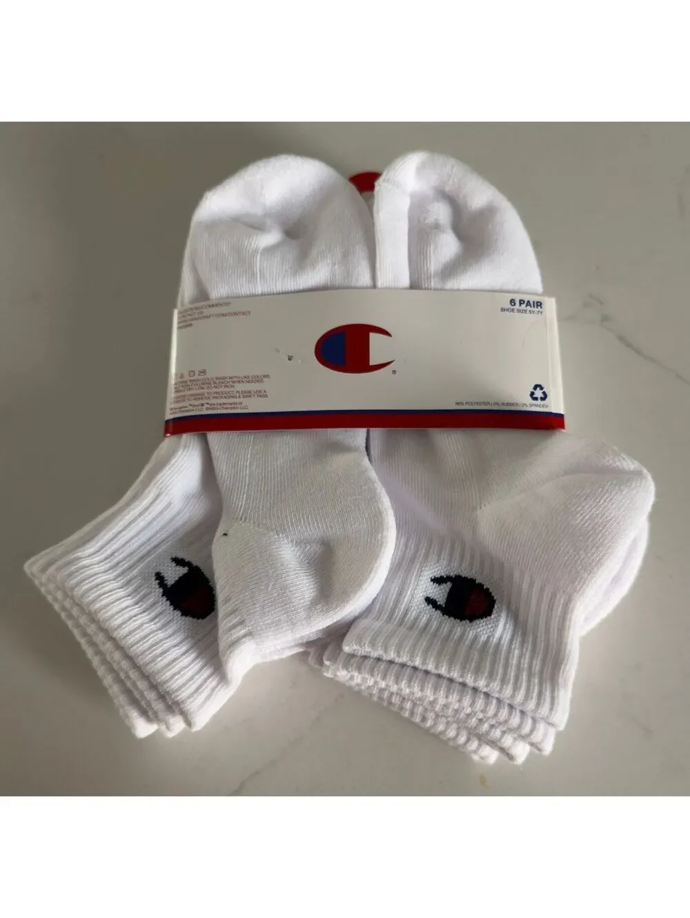 Champion White 6pk Ankle Socks Youth Size Large 9-11